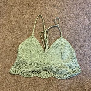 Knit mint green crop top, tie up back